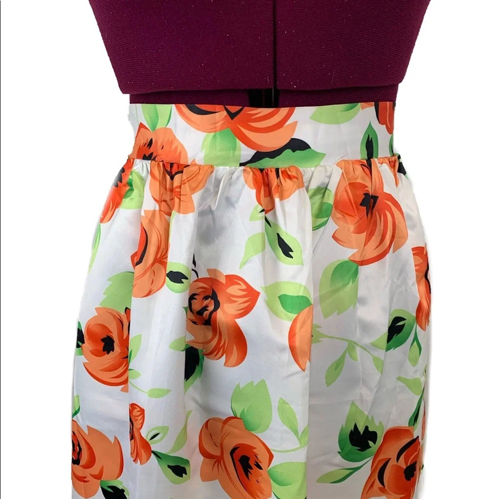 White Orange Flower African Print Floral Maxi Skirt Women's Size XL - Picture 4 of 9